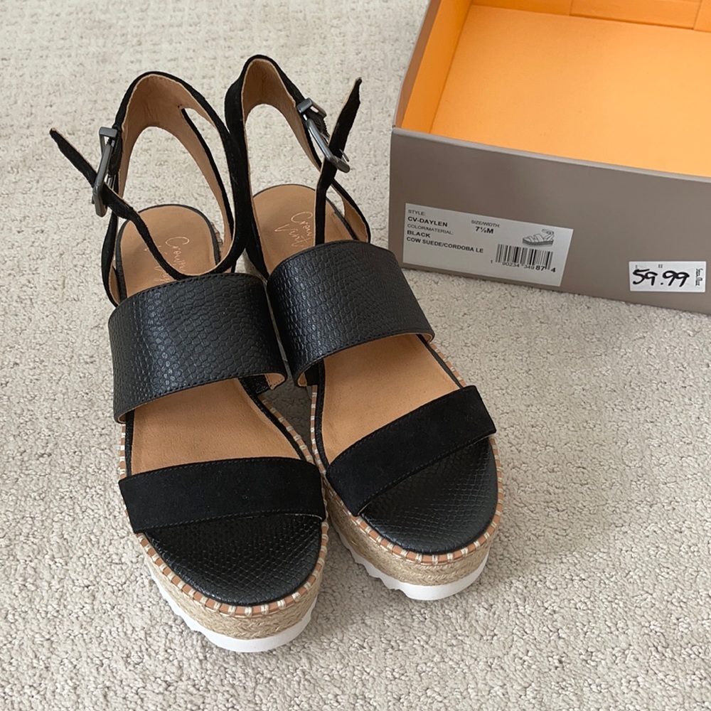 Black Crown Vintage Wedge Sandals